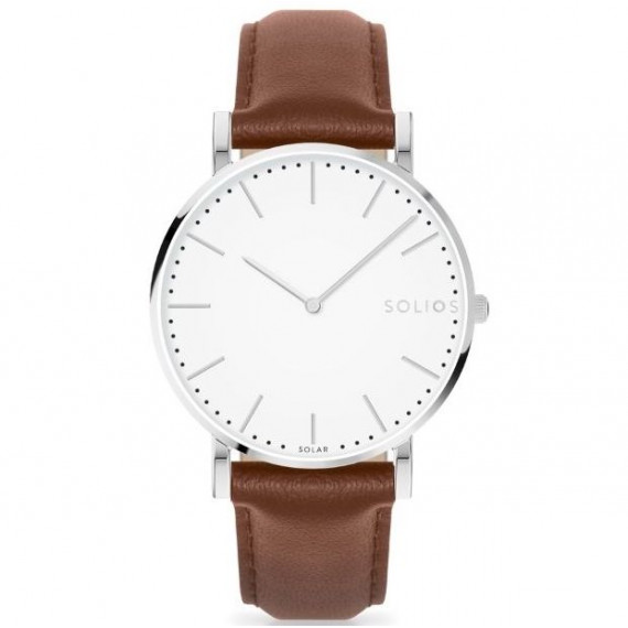
									Solios Watch Solar White | Brown Vegan Leather 40mm - Silver Case 